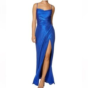 Lustrous Cowl Next Blue Evening Gown